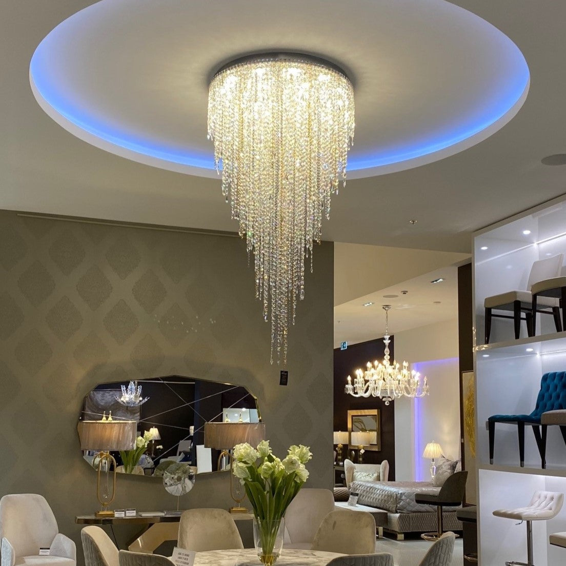 Modern Light Luxury Crystal Tassel Chandelier for Staircase/Living Room