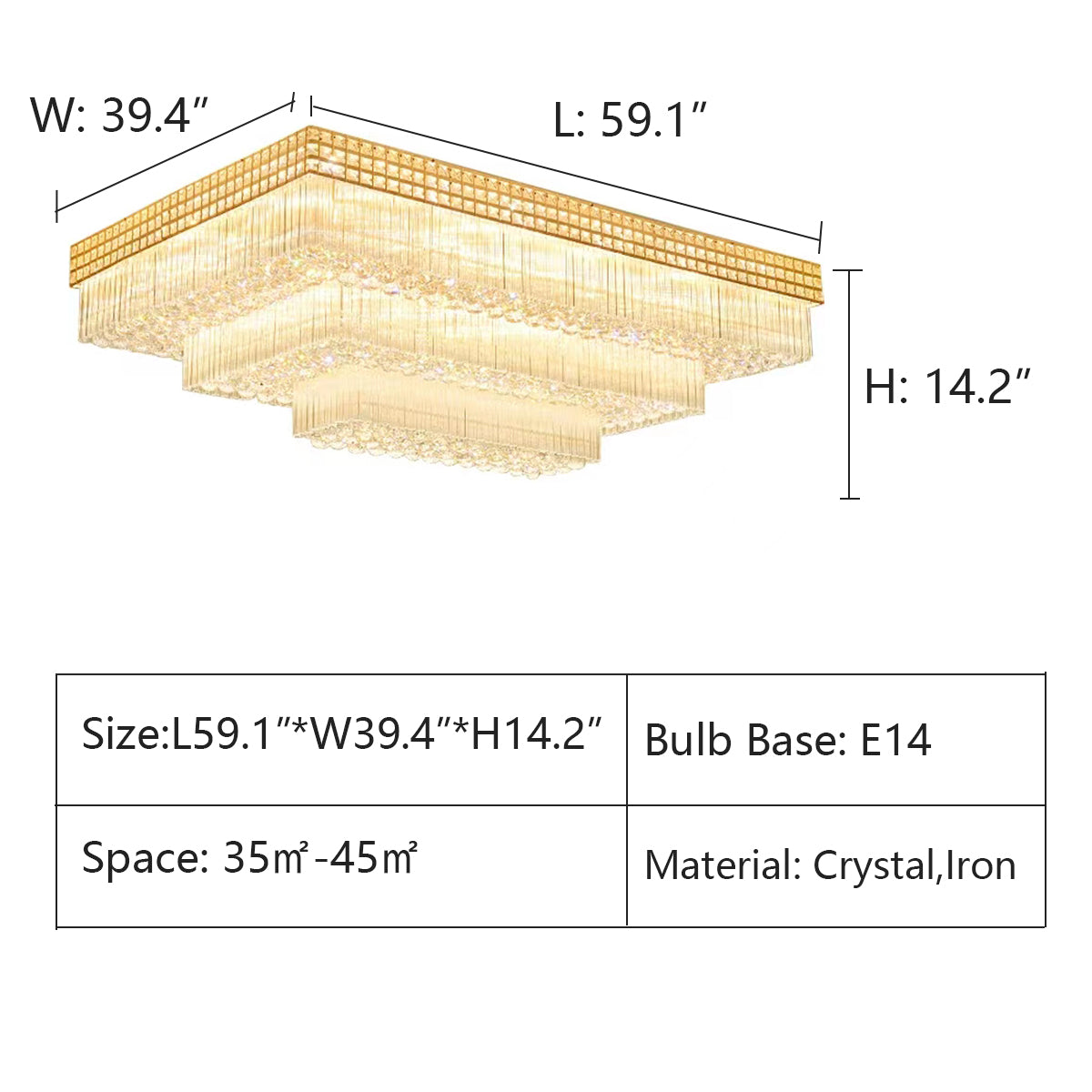 L59.1"*W39.4"*H14.2" chandelier,chandeliers,crystal,iron,extra large,huge,big,large,3 layers,multir-lagyers,multi-tier,luxury,raindrop,living room