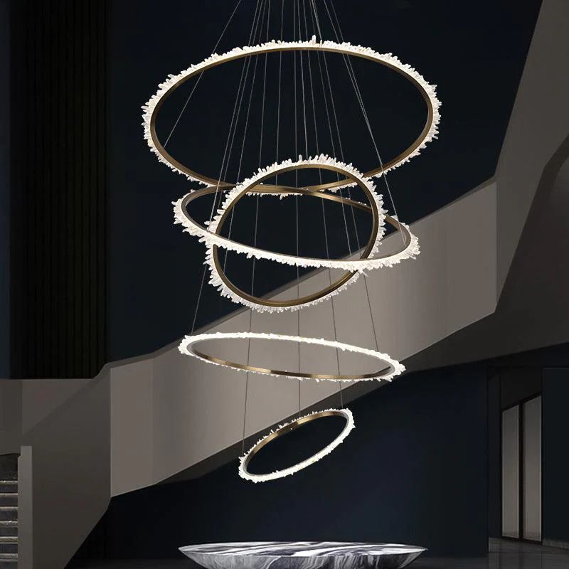 Rock Crystal Multi Rings Chandelier For Staircase - valleylamps