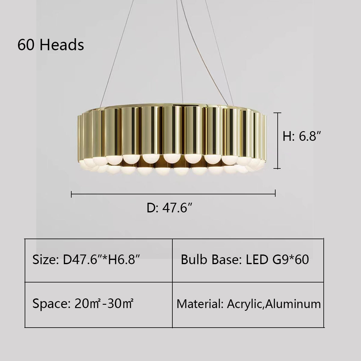 60Heads: D47.6"*H6.8" chandelier,chandeliers,round,aluminum,aluminium,acrylic,circle,ring,classic,white,black,chrome,gold,Carousel LED Chandelier