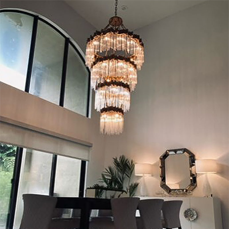 Large Elegant Multi-layers Glam Glass Metal Edging Chandelier for High-ceiling Staircase/Entryway/Living/meeting Room