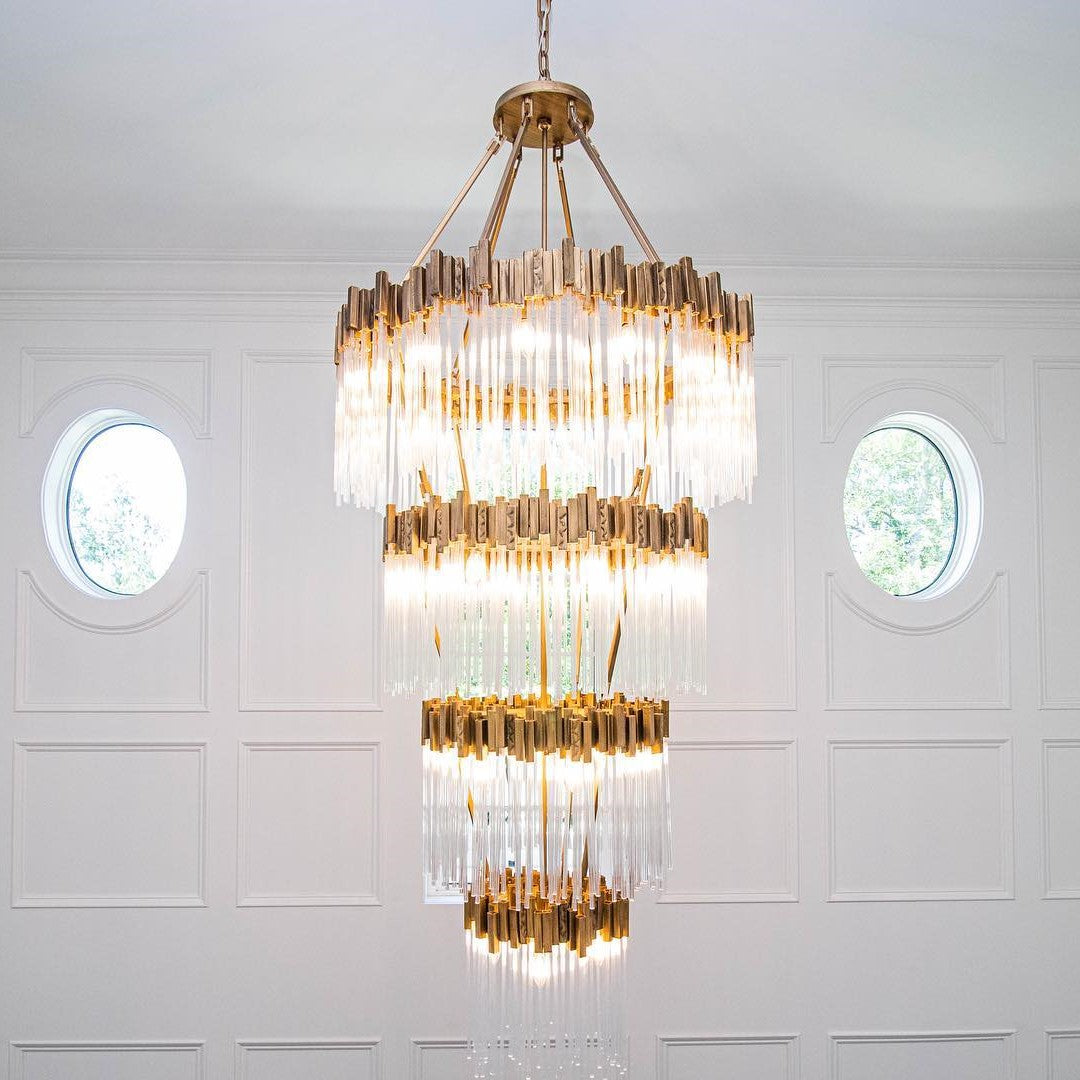 Large Elegant Multi-layers Glam Glass Chandelier for High-ceiling Staircase/Entryway/Living/meeting Room