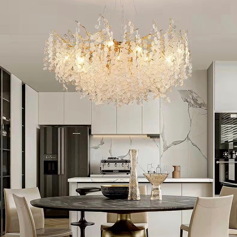 Luxury Branches Crystal Frosted Glass Chandelier Designs for Living /Dining Room Elegant Ceiling Light Wall Lamp Home Set