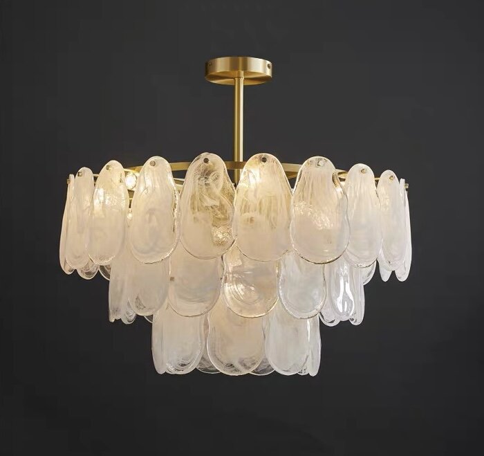 Post-modern Creative Art Cloud Glass Shell Double Layer Round Chandelier for Living & Dining Room