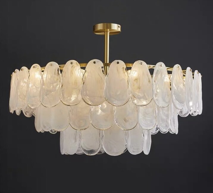 Post-modern Creative Art Cloud Glass Shell Double Layer Round Chandelier for Living & Dining Room