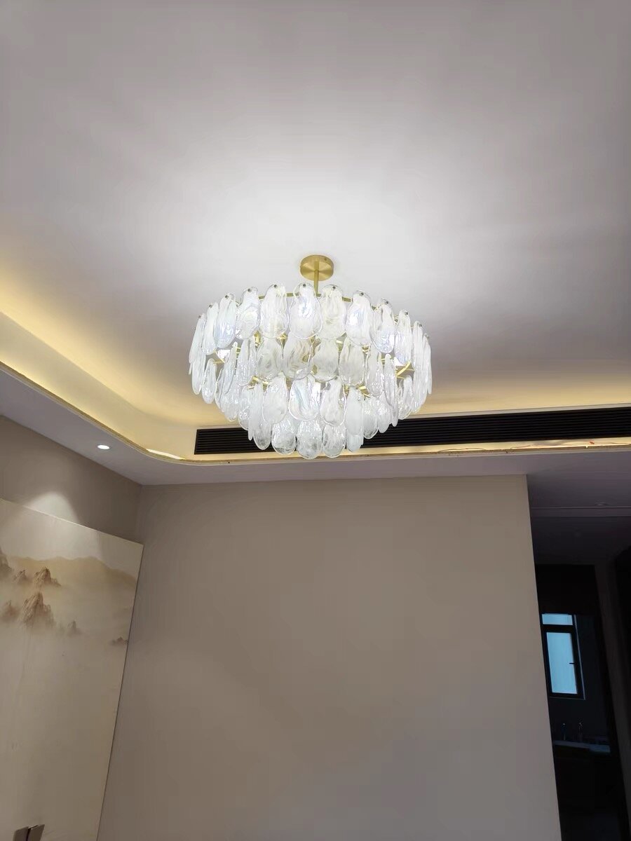 Post-modern Creative Art Cloud Glass Shell Double Layer Round Chandelier for Living & Dining Room