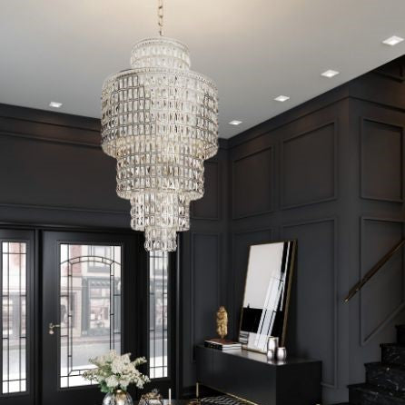 Luxury Round/Oval Multi-Tier Crystal Chandelier in Silver Finish