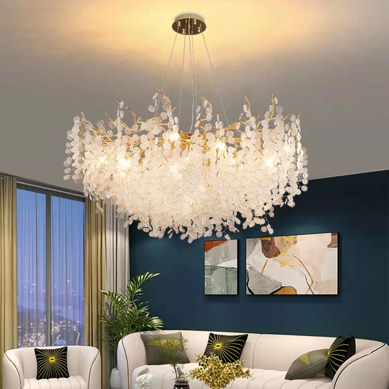 Luxury Branches Crystal Frosted Glass Chandelier Designs for Living /Dining Room Elegant Ceiling Light Wall Lamp Home Set