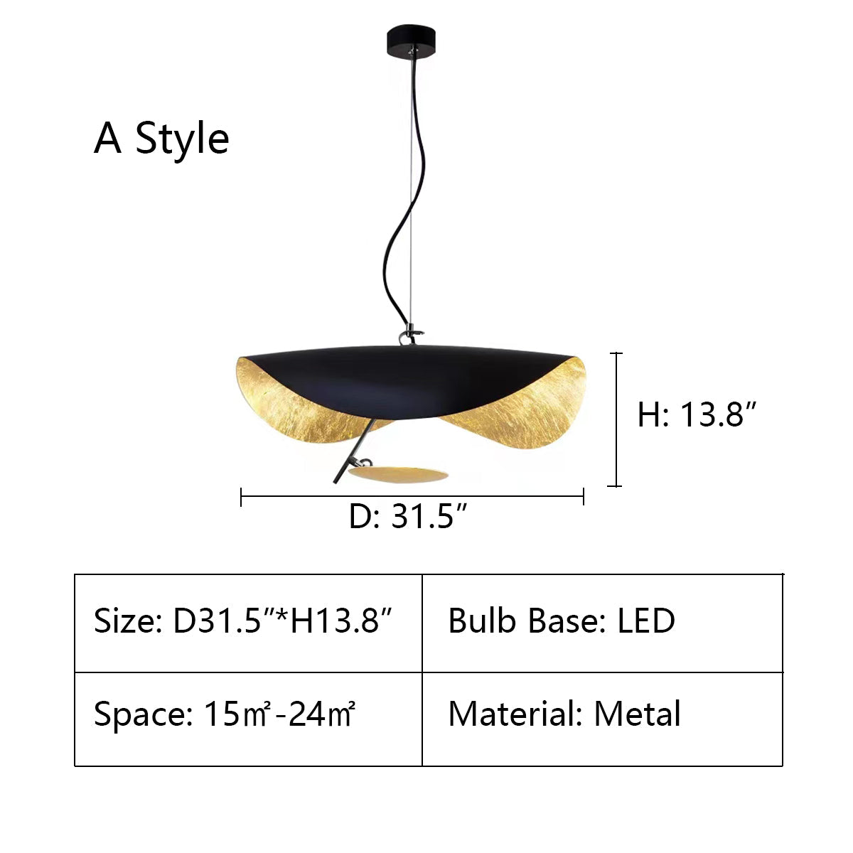 A Style: D31.5"*H13.8" chandelier,chandeliers,gold,luxury,mushroom,hat,ceiling,flush mount,black,led,dining room,living room,huge,large,big,round,Lederam Manta Pendant