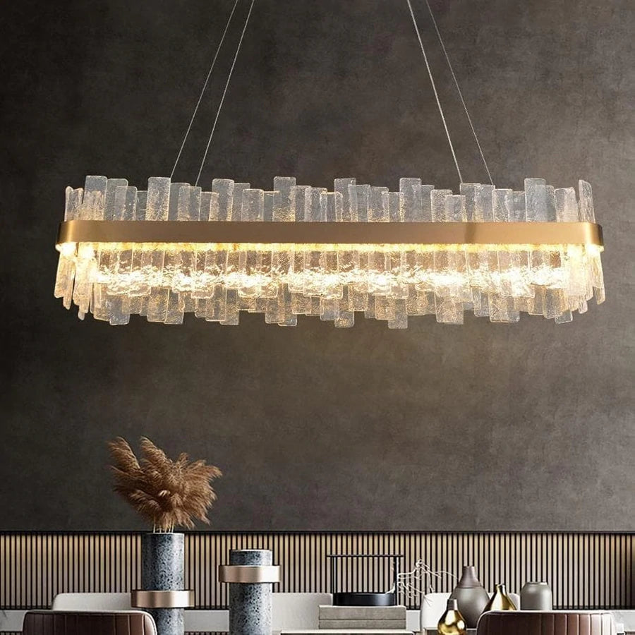 Sylvia Rectangular Glass Chandelier, Dinning Room Chandelier Lighting Fixture