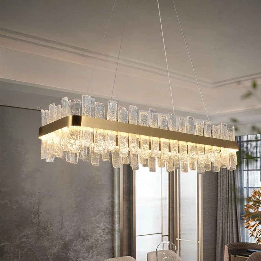 Sylvia Rectangular Glass Chandelier, Dinning Room Chandelier Lighting Fixture