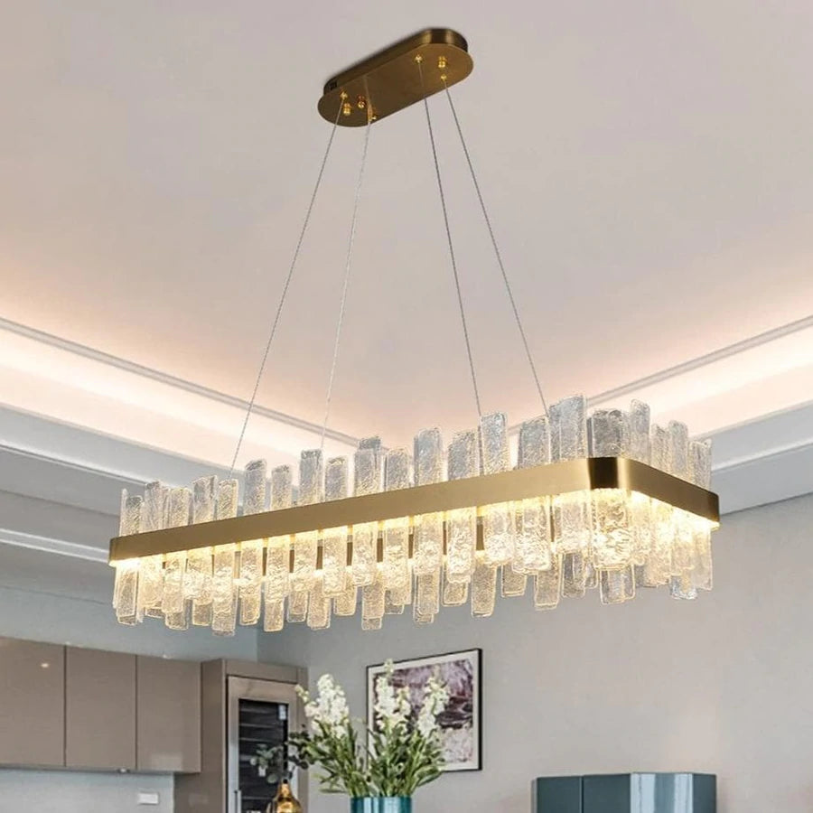 Sylvia Rectangular Glass Chandelier, Dinning Room Chandelier Lighting Fixture