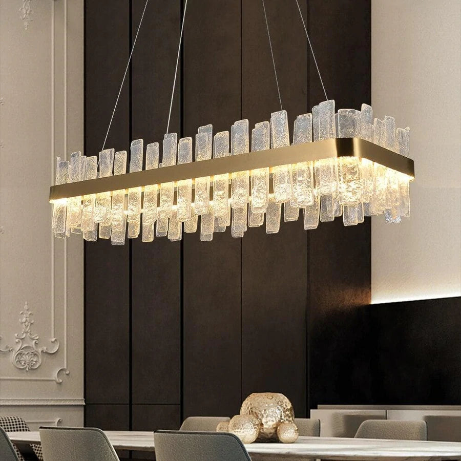 Sylvia Rectangular Glass Chandelier, Dinning Room Chandelier Lighting Fixture