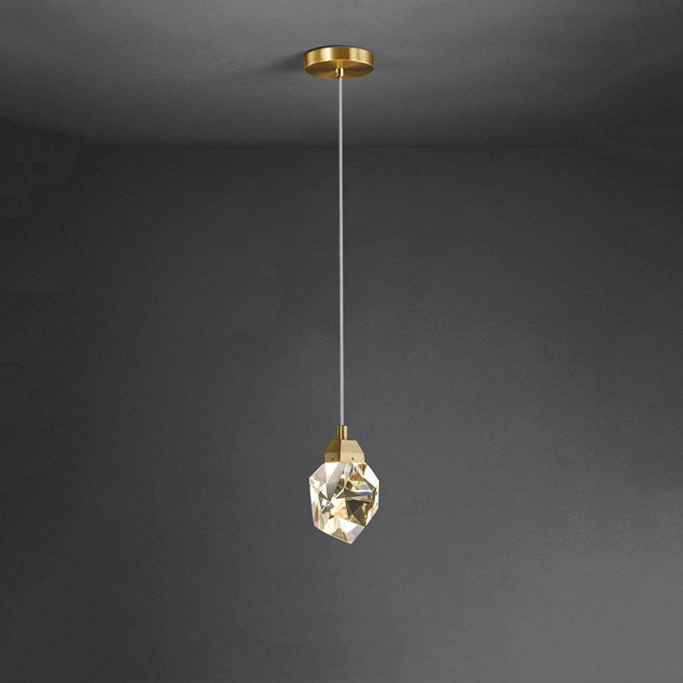 Faceted Crystal Masonry  Pendant Light, Brass