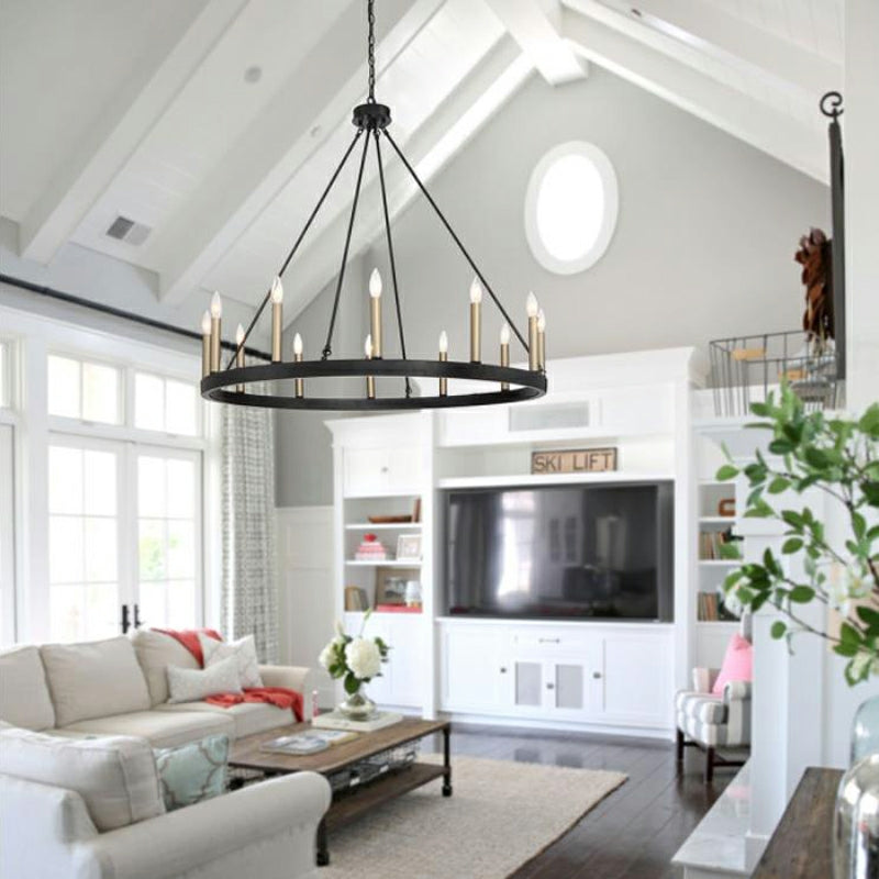 Black_Brass Dust Wagon Wheel Chandelier 12 Lights