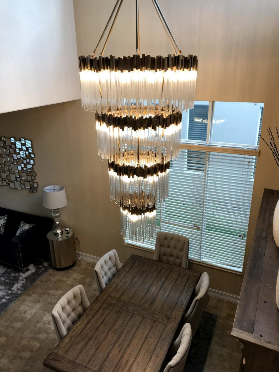 Large Elegant Multi-layers Glam Glass Chandelier for High-ceiling Staircase/Entryway/Living/meeting Room