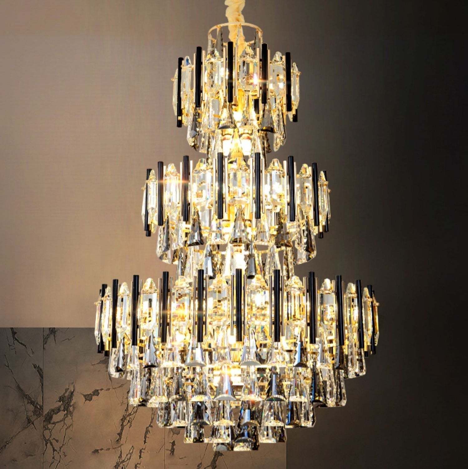 Foyer 3 Layers Extra Large Crystal Chandelier For Living Room Staircase Ceiling Lighting Fixture