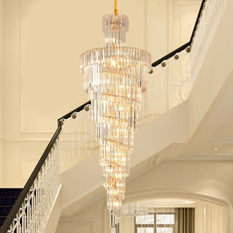 ValleyLamps D39.4"*H236.2"/ 58 Lights Fabulous Extra Length modern Spiral Chandelier Long Crystal Ceiling Lighting For  2story house