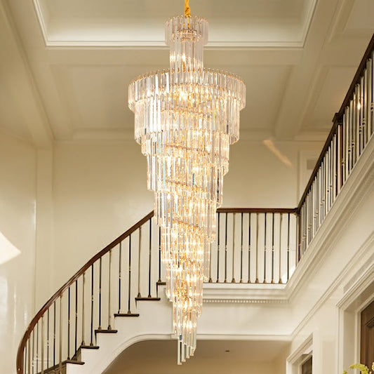 ValleyLamps D39.4"*H236.2"/ 58 Lights Luxury Extra Large Foyer Spiral Staircase Chandelier Long Crystal Ceiling Light Fixture For Living Room Hall Entrance