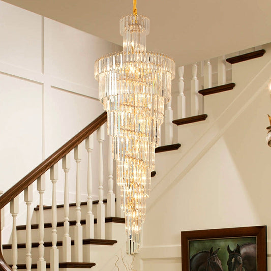 ValleyLamps D39.4"*H236.2"/ 58 Lights Stunning Extra Large Foyer Spiral Chandelier Long Crystal Ceiling Lighting For  Staircase