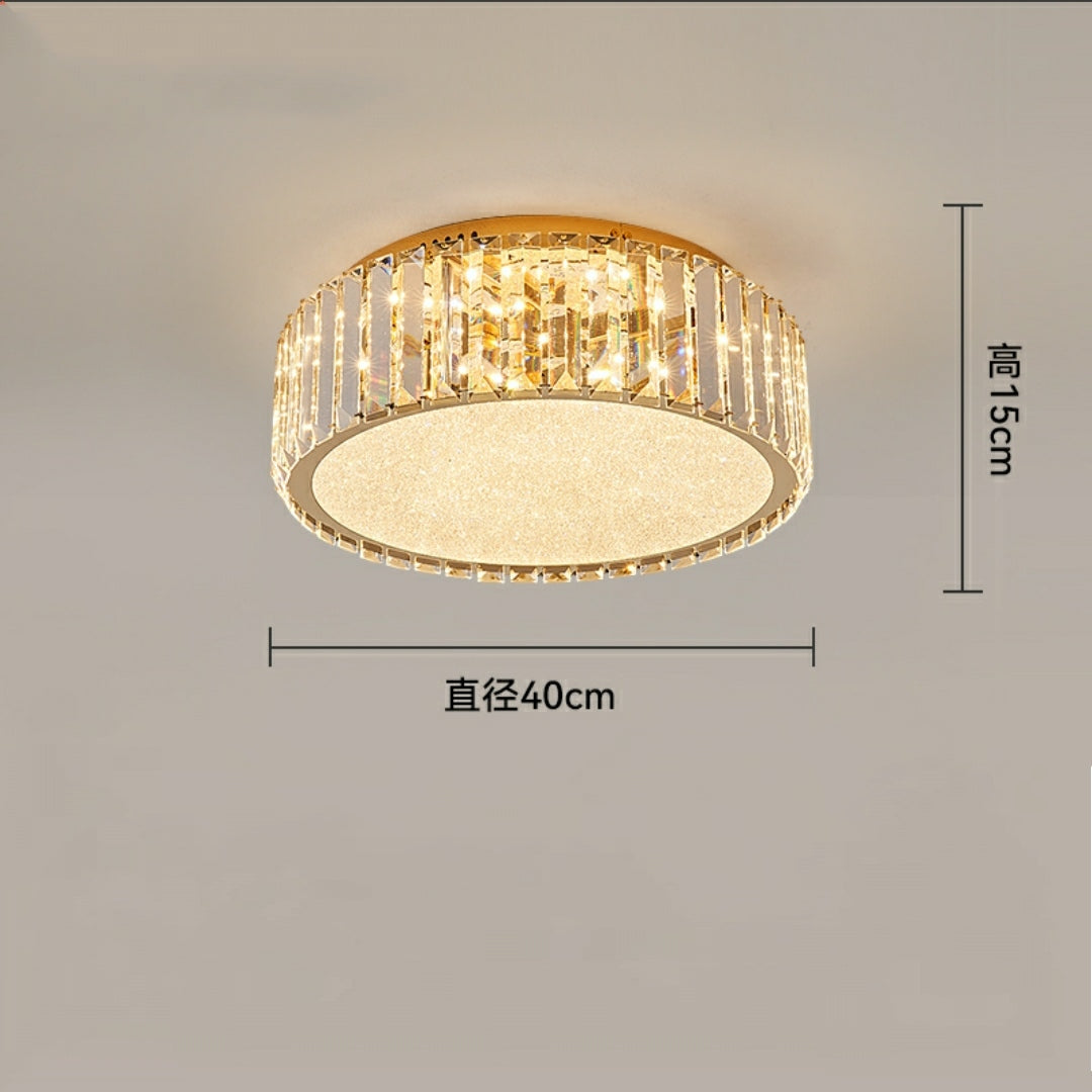 Hotel Gold Flush Mount Ceiling Lighting Fixture Round Crystal Chandelier D15.8"