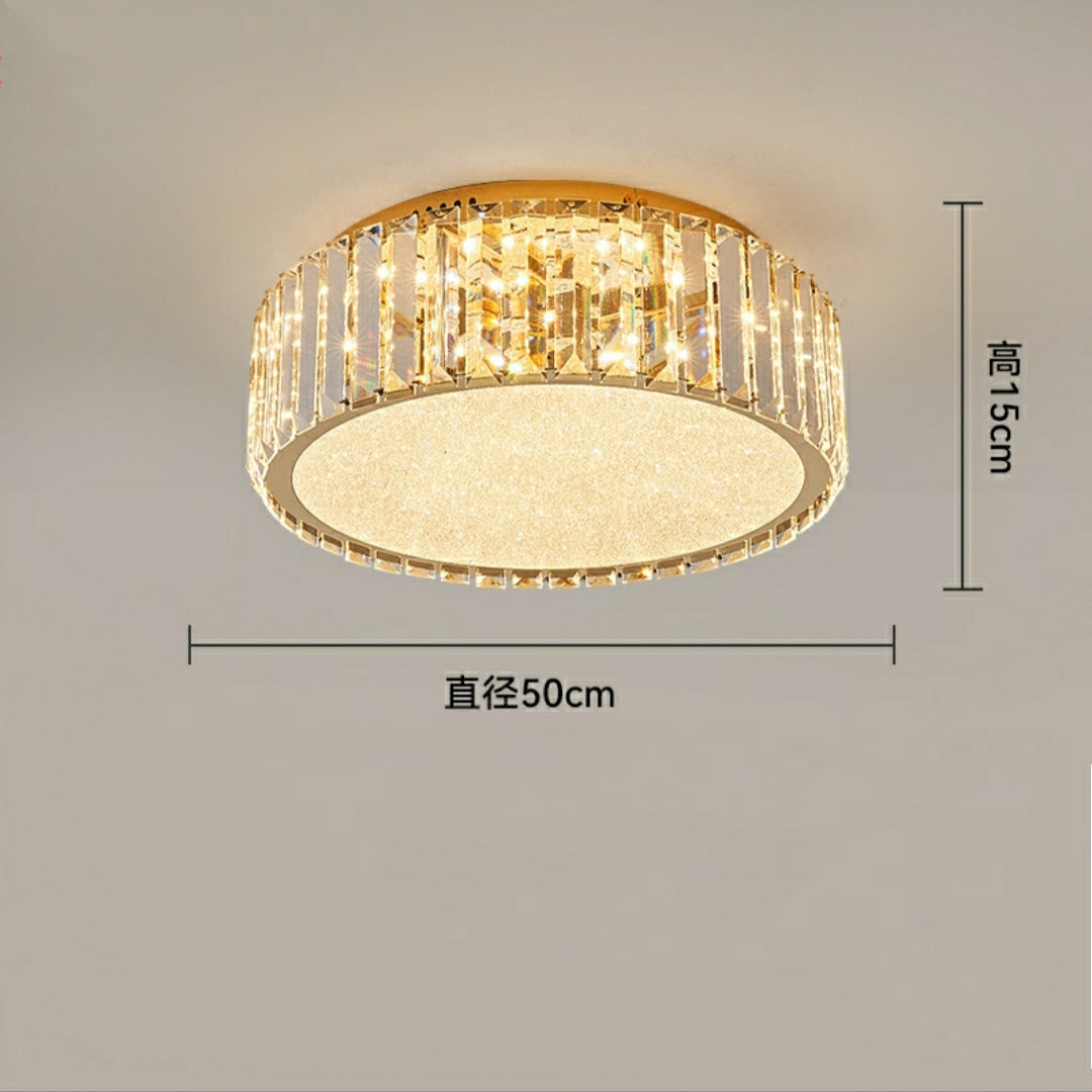 Hotel Gold Flush Mount Ceiling Lighting Fixture Round Crystal Chandelier D19.7"