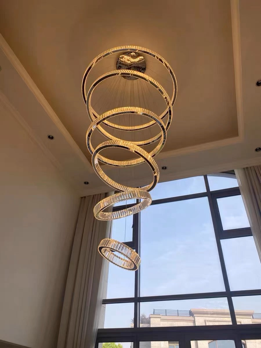 Modern Front Entryway Chandelier 5/6/7 Rings Crystal Gold/ Chrome Finish Ceiling Lamp