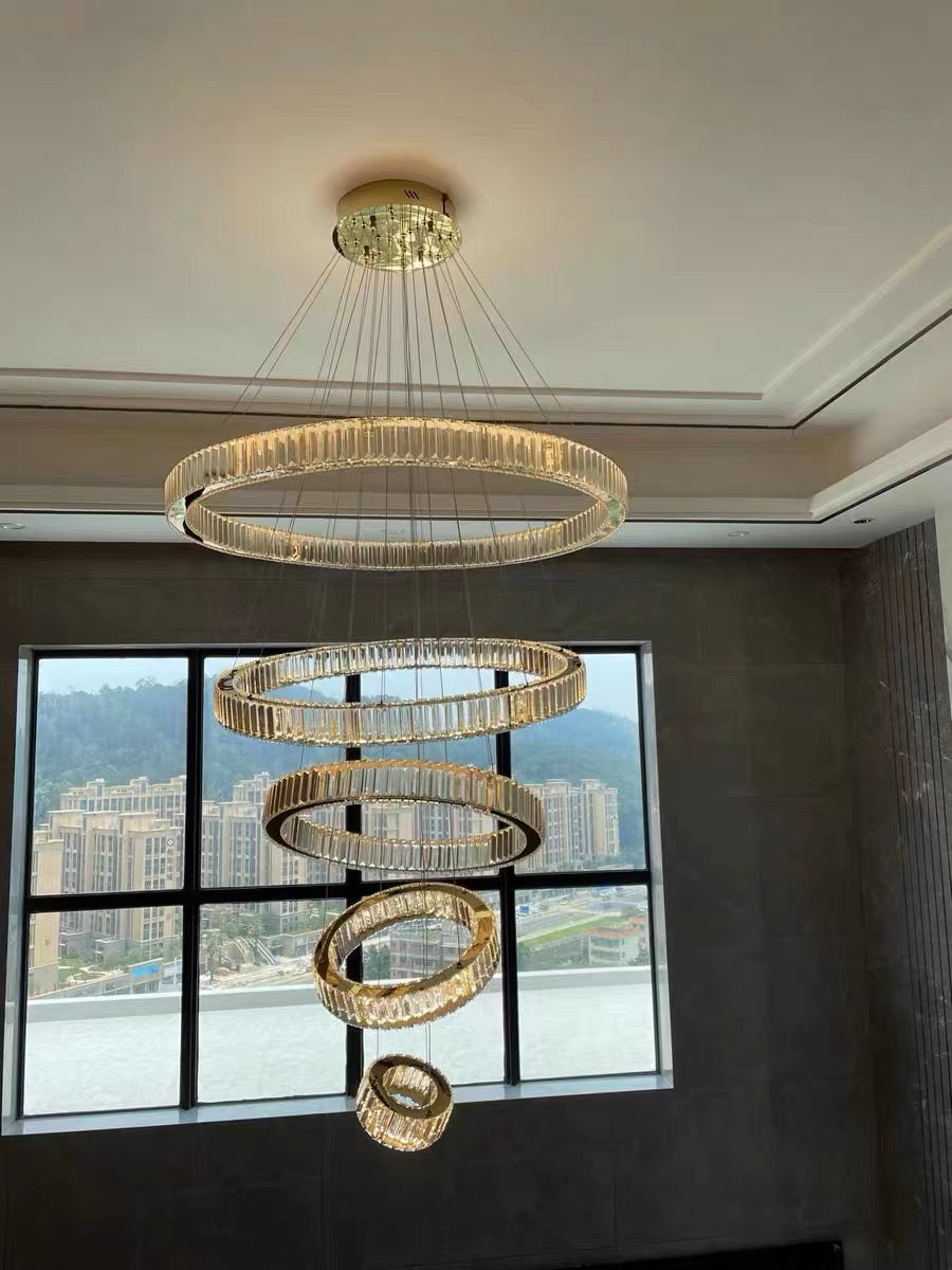 Modern Front Entryway Chandelier 5/6/7 Rings Crystal Gold/ Chrome Finish Ceiling Lamp