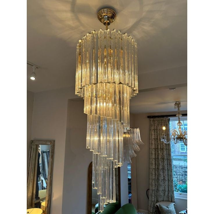 Mid-Century Modern Pink/Transparent Glass Cascading Spiral Chandelier