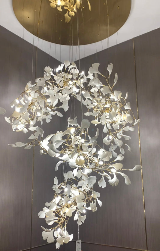 Gingko Leaf Flower Ceramics Chandelier For Foyer / Staircase /Hallway