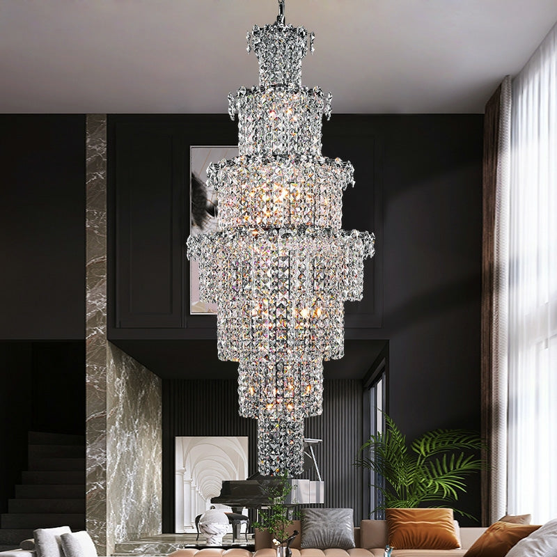 Large Multi-piece Crystal Chandelier Stylish Ceiling Light Fixture For Foyer Living Room Staircase