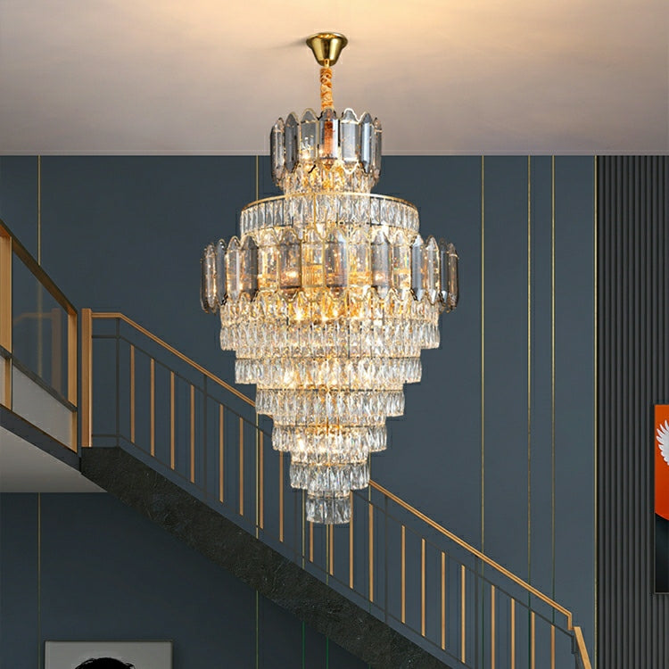 Large Staircase Crystal Chandelier Living Room Ceiling Light Fixture For Hotel Entrance In Gold Finish