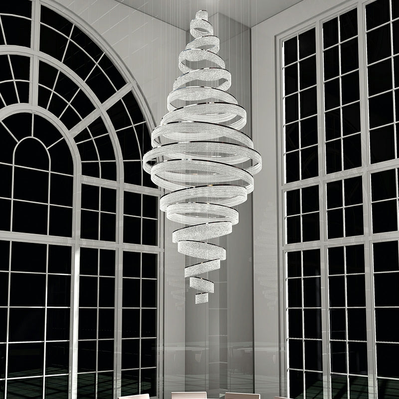 Long Crystal Tassel Rings Chandelier Extra Large Living Room Staircase High Ceiling Lighting Fixture