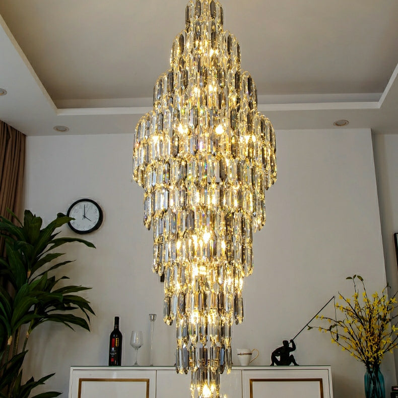 Luxury Foyer Staircase K9 Crystal Chandelier Long Ceiling Lighting Fixture For Living Room Hall