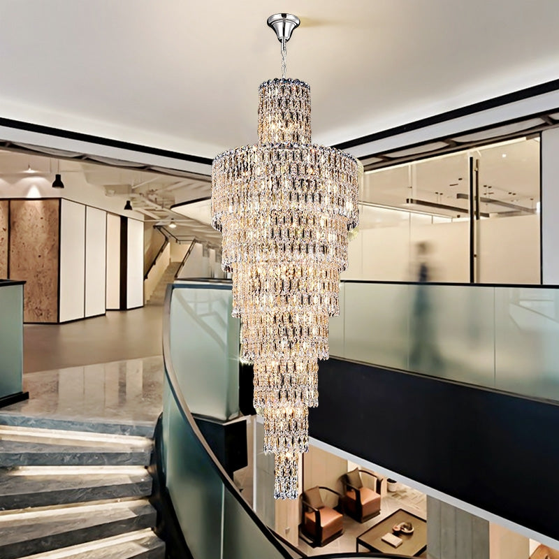 Luxury Large Crystal Chandelier For Hight Ceiling Living Room Long Staircase Light Fixture