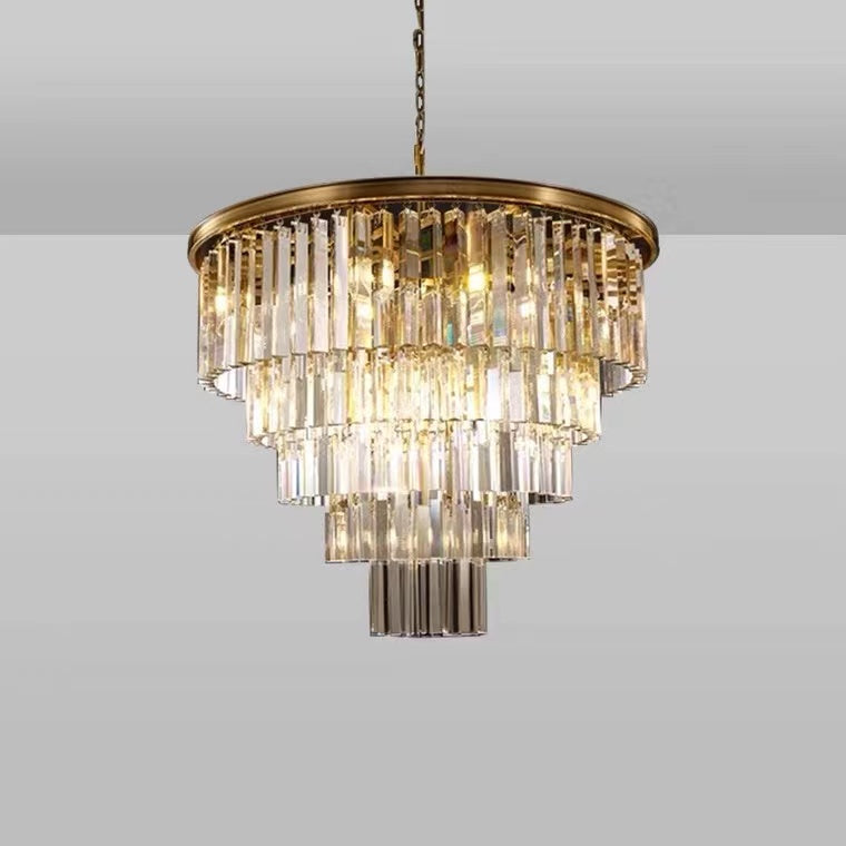 Luxury Pure Copper Crystal Chandelier Modern Living Room Light Villa Ceiling Lamp