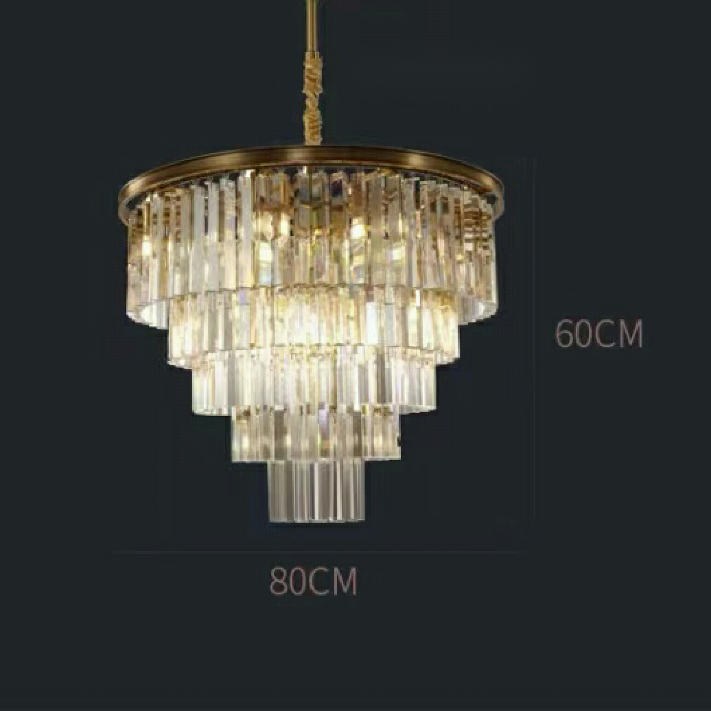 Luxury Pure Copper Crystal Chandelier Modern Living Room Light Villa Ceiling Lamp