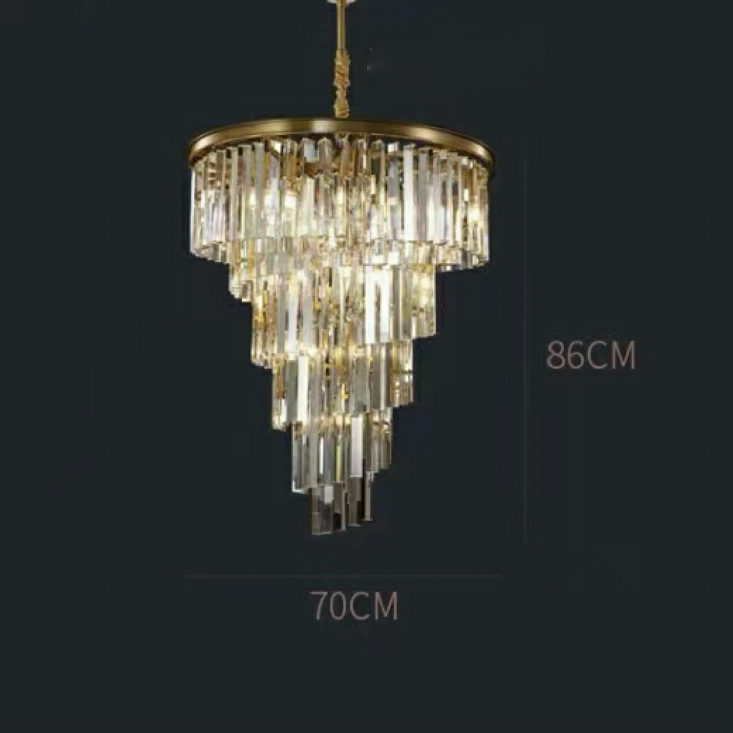 Luxury Pure Copper Crystal Chandelier Modern Living Room Light Villa Ceiling Lamp