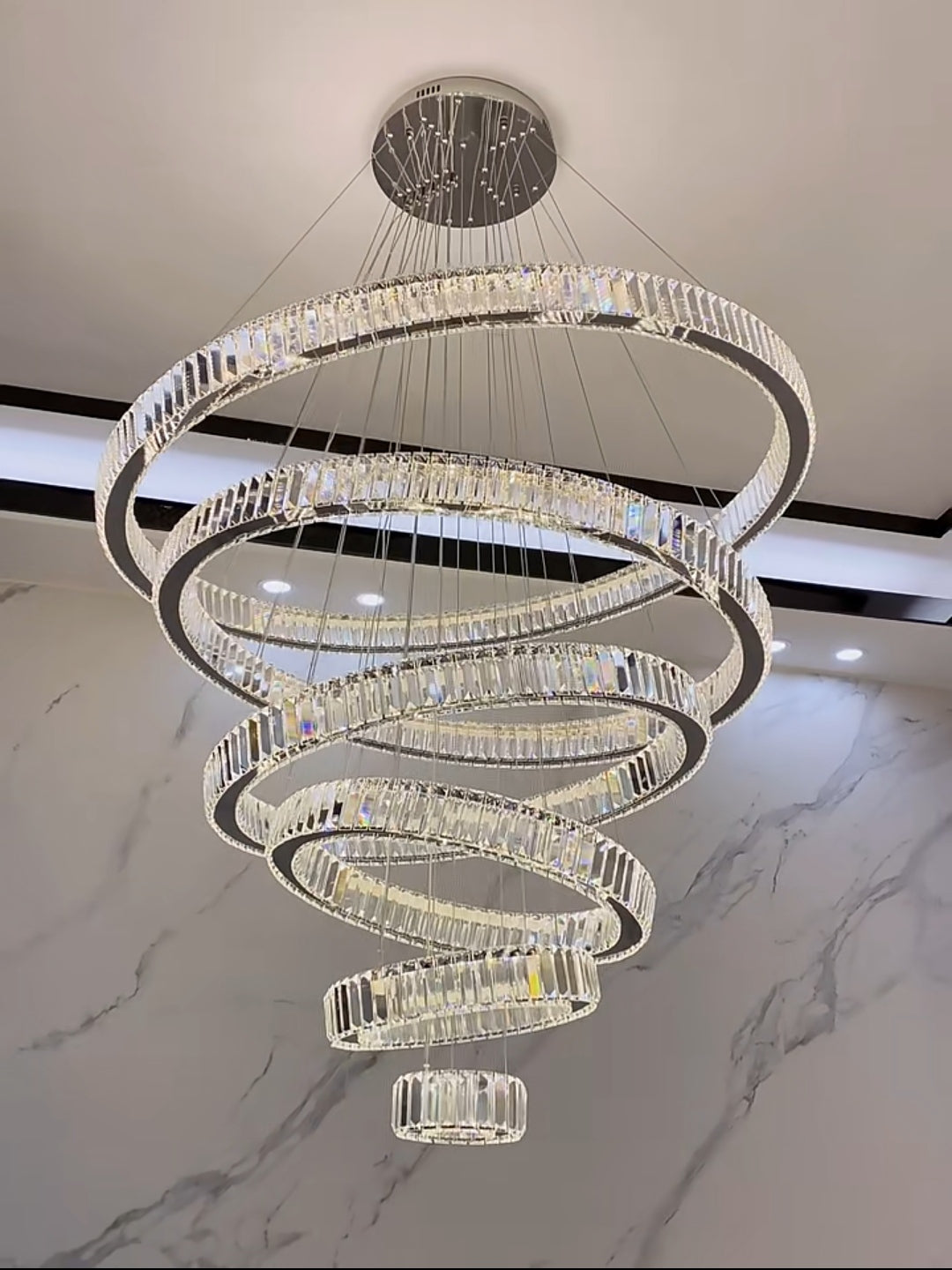 Extra Large Customization Modern Front Entryway Luxury Aesthetic Chandelier 5 Rings Crystal Gold/ Chrome Finish Ceiling Lamp For Hotel Hallway Entrance Lobby