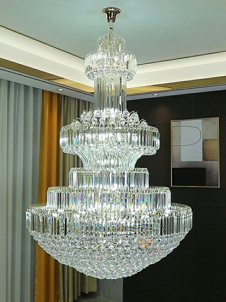 Modern Gold Foyer Extra Large Crystal Chandeliers Round Luxury Ceiling Light Fixture For Hall Entrance