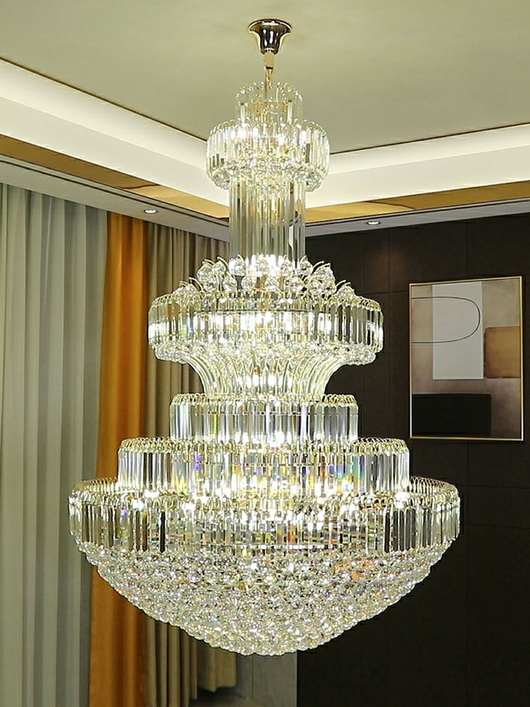 Modern Gold Foyer Extra Large Crystal Chandeliers Round Luxury Ceiling Light Fixture For Hall Entrance