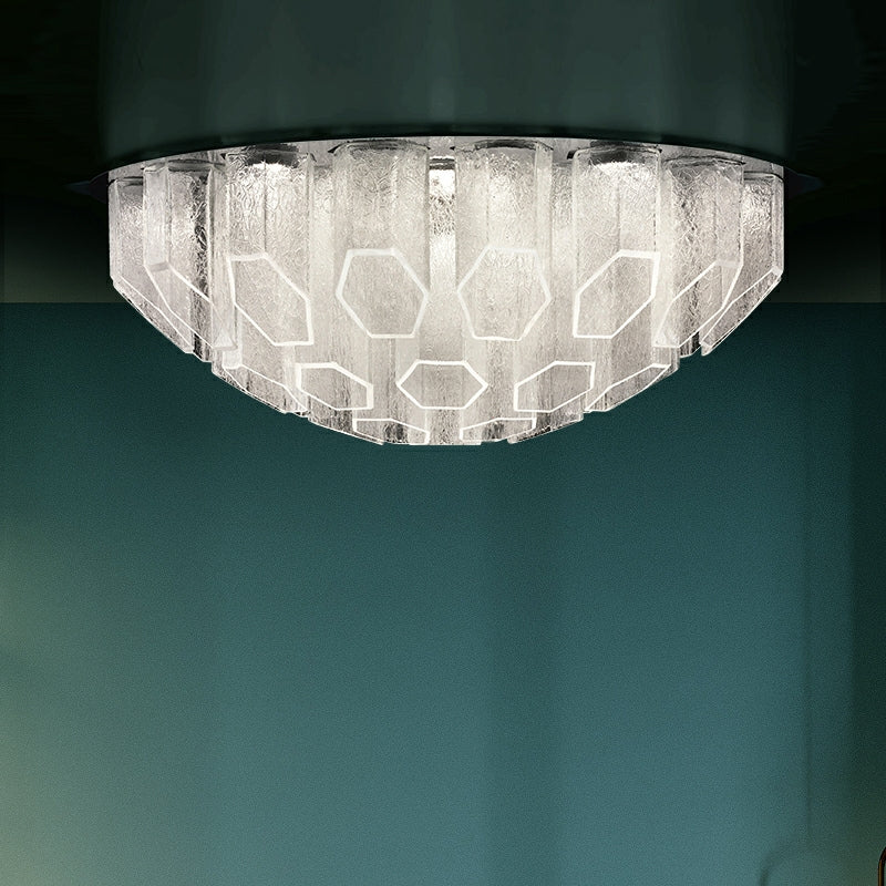 Modern Living Room Round Flush Mounted Chandelier Crystal Glass Ceiling Light Fixture For Bedroom