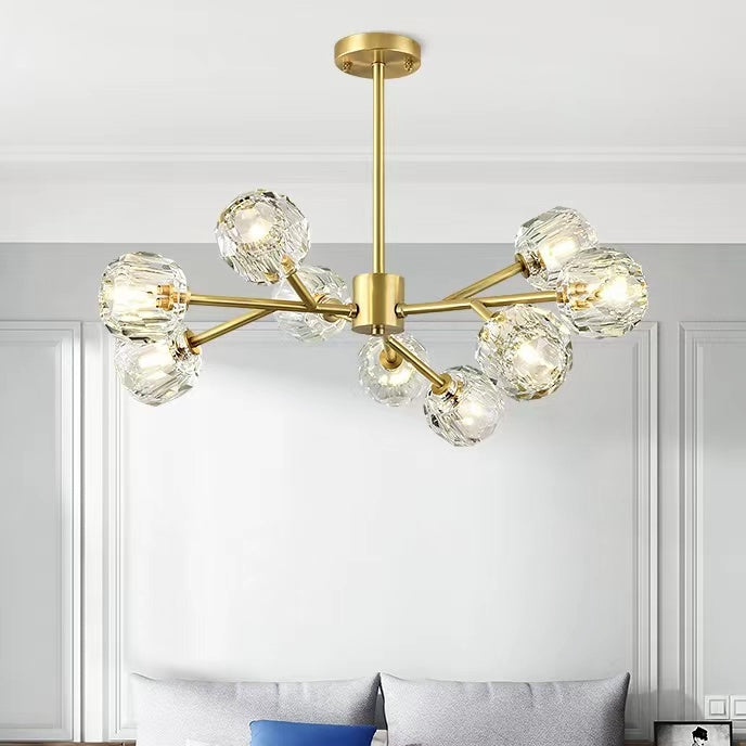 Brass Sputnik Chandelier With K9 Crystals Modern Ceiling Light Fixture