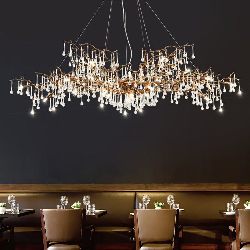 New Style Extra Large Brass Branch Chandelier Light Crystal Drops Pendant Lamp For Living/ Dining Room