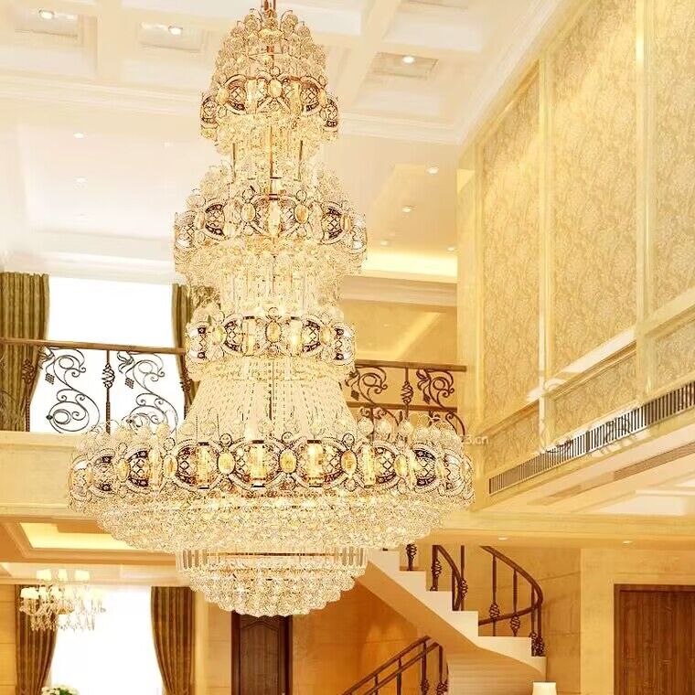 Oversized Luxury Multi-layers Gold Crystal Chandelier For High-ceiling Living Room/Foyer