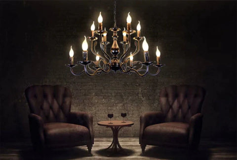 Vintage Country Style Multi-layer Iron Electronic Candle Chandelier for Study / Living Room / Cafe