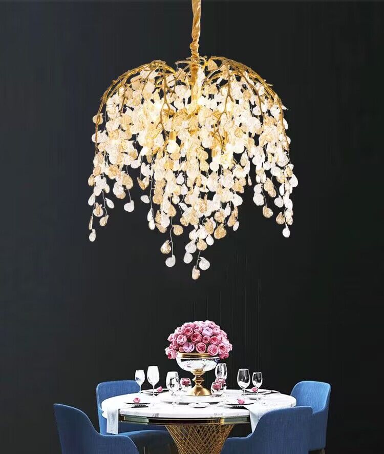 Modern Luxury Leaf Branch Crystal Chandelier Art Copper for Living/Dining Room/Bedroom