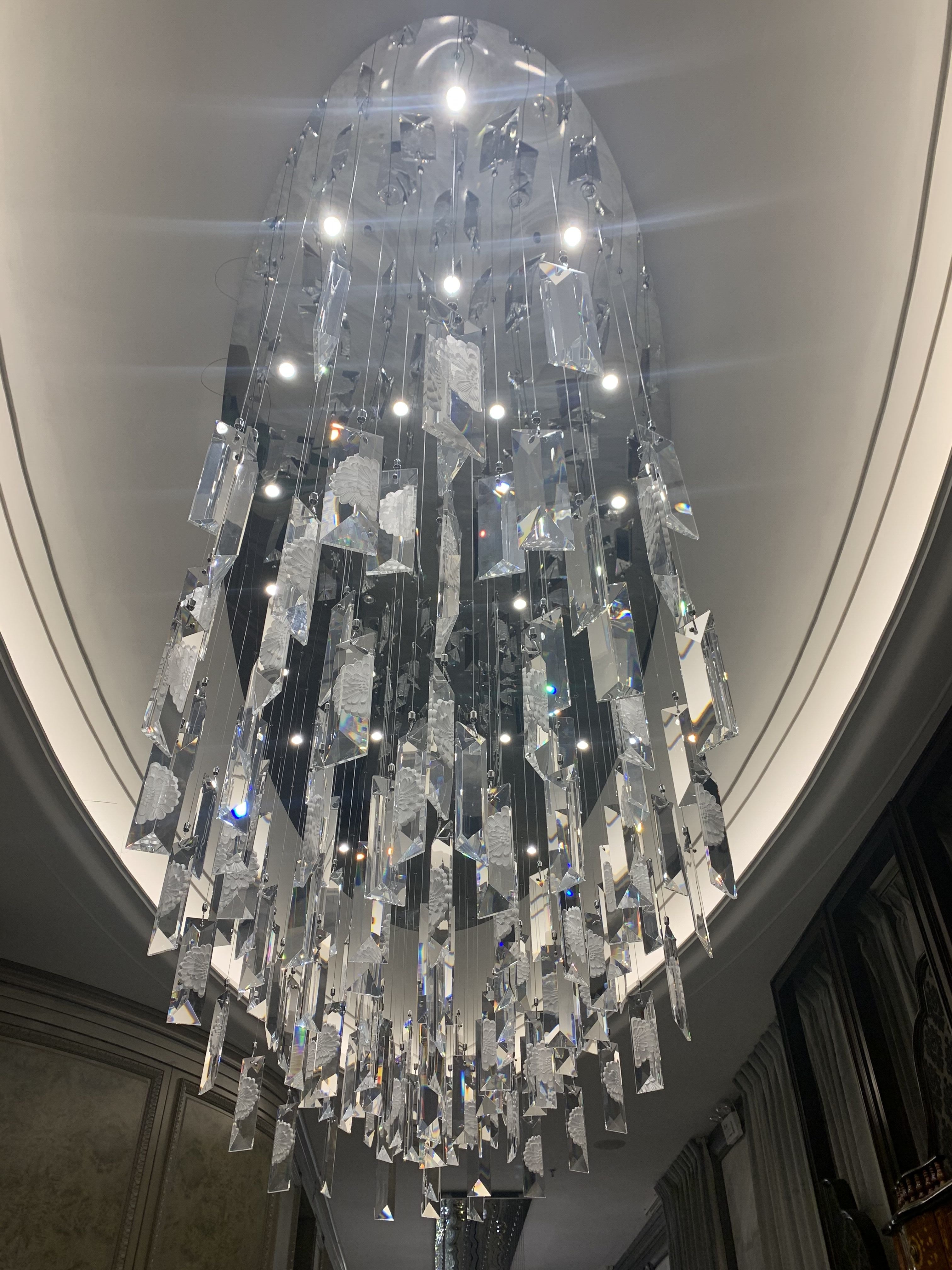 Oversized Modern Silver Ice Chips Crystal Ceiling Chandelier Flush Mount for Foyer/Hallway Light Fixture