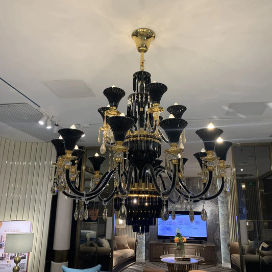 American Traditional Candle Branch Crystal Chandelier Black And Gold Luxury Living Room/Dining Room Light Fixture