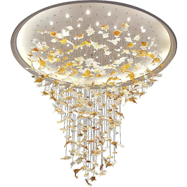 Oversized Art Design Autumn Maple Leaf  Glass Chandelier for Dining Table/Hallway/Entryway Light Fixture